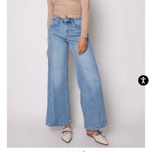 Blue Flare Wide Leg Jeans with Relaxed Silhouette